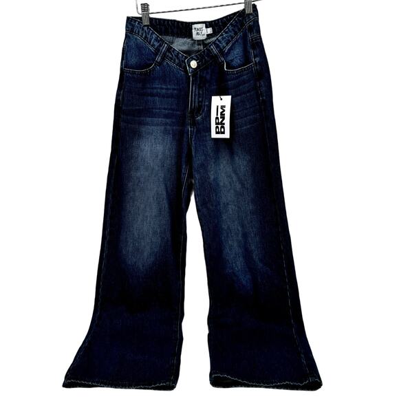 Princess Polly Jeans Womens 2 (25x31 ACTUAL) Wide Leg V-Waist Karol Dark NEW - Picture 1 of 8